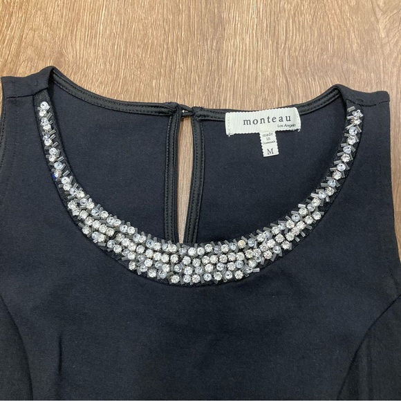 Elegant Little Black Dress with Rhinestone Beaded Neckline Medium - Picture 8 of 13